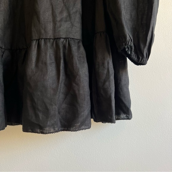 Quince 100% European Linen Smocked Mini Dress in Black - Picture 9 of 16